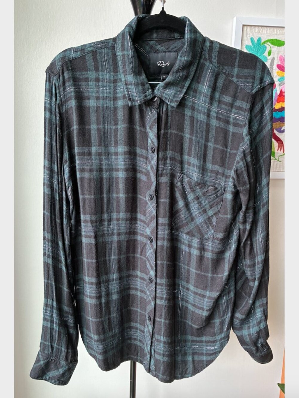 Rails Hunter Plaid Long Sleeve Shirt in Forest Slate Tinsel - Size M
